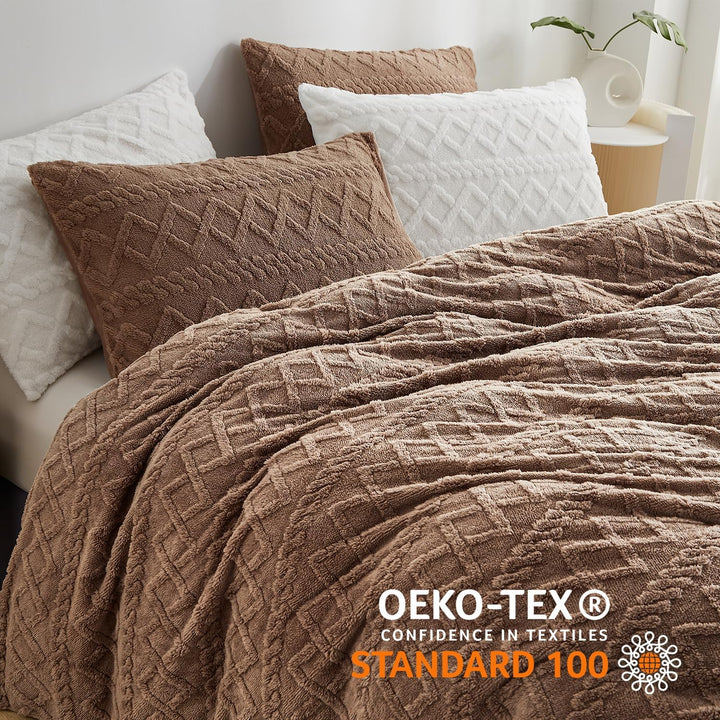 Freyamy Plüsch Bettwäsche 135x200 2teilig Warme,Romantisch Khaki Bettwäsche Getuftet Boho,Flauschig