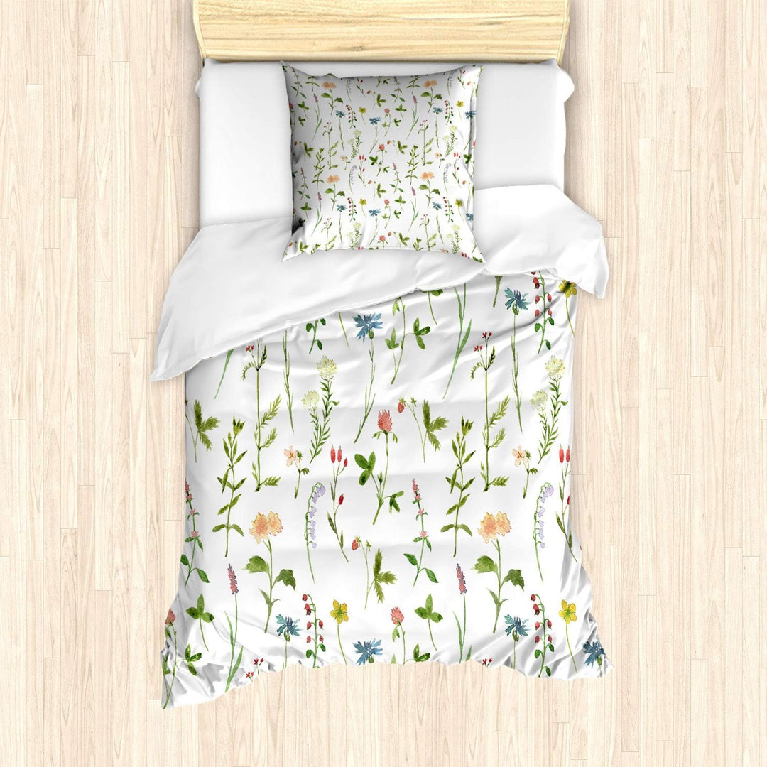 ABAKUHAUS Blumen Bettbezug Set für Einzelbetten, Herb Flowers Aquarelle, Milbensicher Allergiker gee