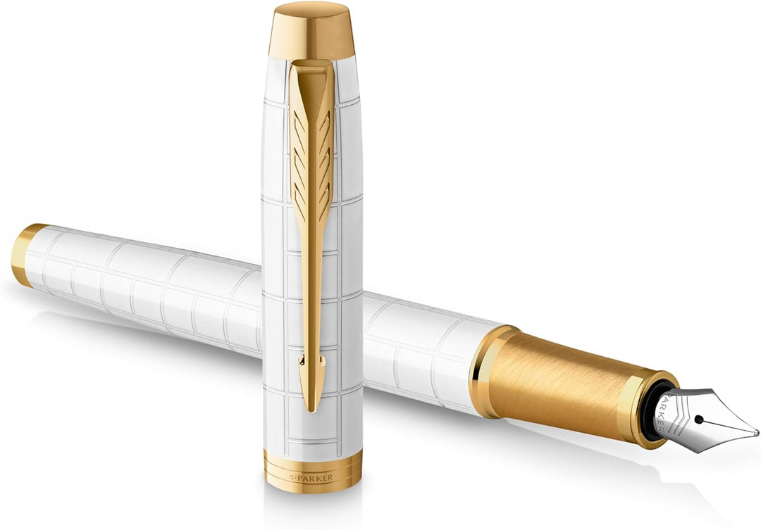 Parker IM Füller | Perlfarbene Premium-Lackierung mit goldenen Zierteilen | Füllfederhalter mit fein