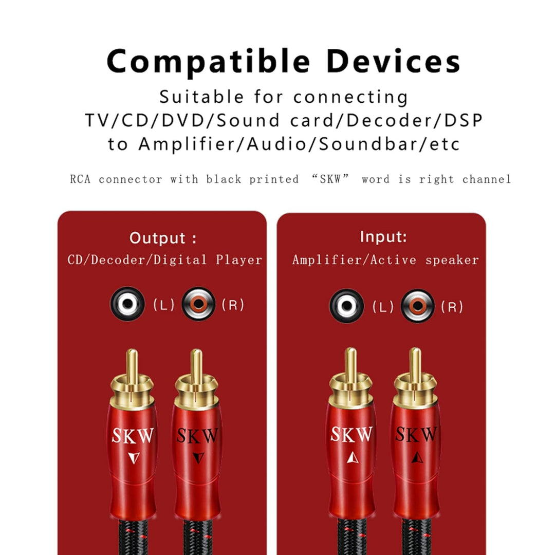 SKW Cinch Audio Kabel, OFC Kupfer - Dual geschirmt 2 x Cinch zu 2 x Cinch Kabel - analog Stereo Audi