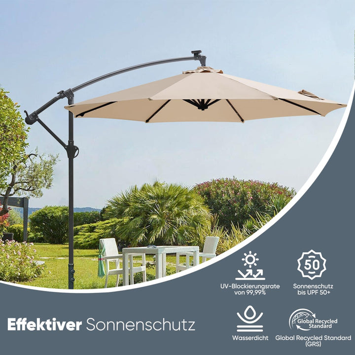 Sekey® LED Solar Ampelschirm 300cm LED Sonnenschirm-Solarbetrieben - UV50+ Sonnenschutz - Robust und