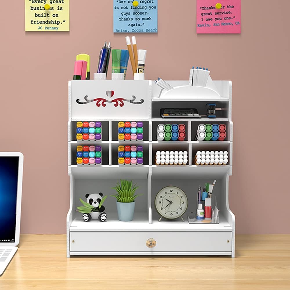 Hggzeg Weisser Schreibtisch-Organizer mit Schublade, DIY-Bleistifthalter, Schreibtisch-Organizer für