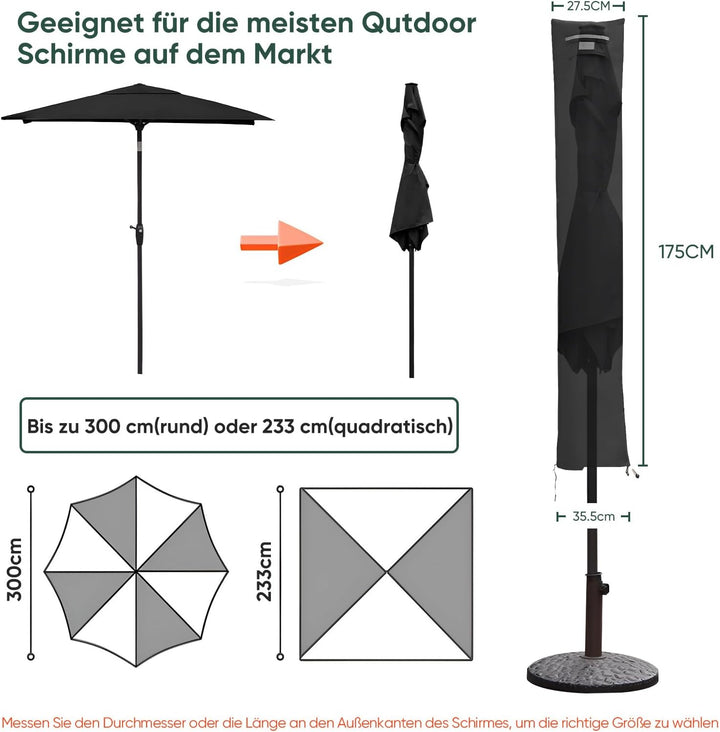 Sekey® Schutzhülle für Ø 300 cm Sonnenschirm, Abdeckhauben für Sonnenschirm