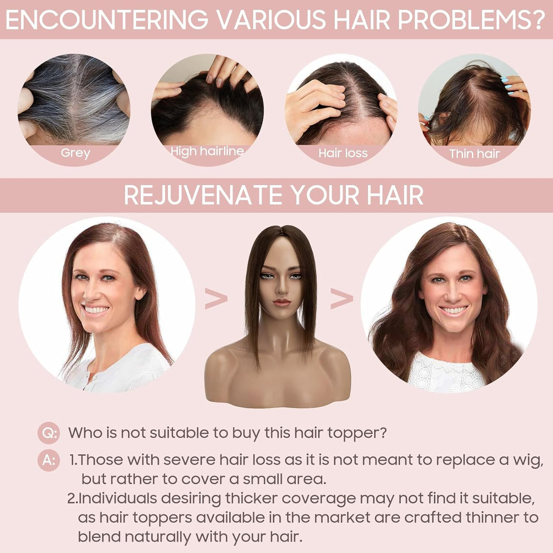 Silk-co Hair Topper Echthaar, 10x12cm Basis Toupet Damen, Haartopper Echthaar mit Remy Seide Basis,