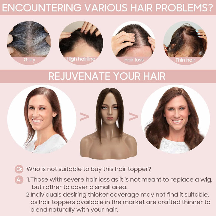 Silk-co Hair Topper Echthaar, 10x12cm Basis Toupet Damen, Haartopper Echthaar mit Remy Seide Basis,