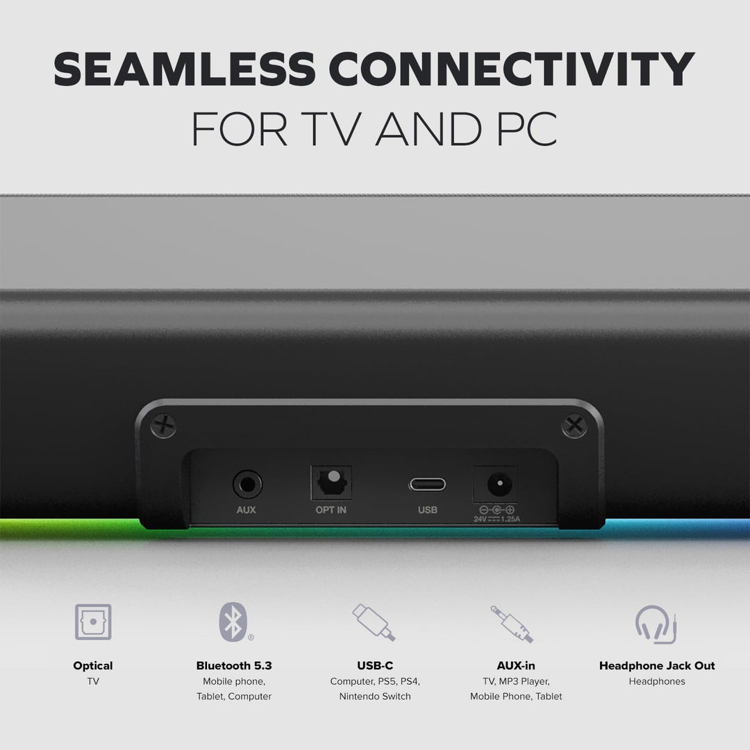 CREATIVE Sound Blaster GS5 RGB Gaming Soundbar mit SuperWide-Technologie, Stromversorgung über Adapt