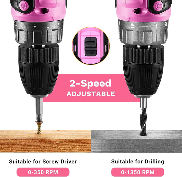 20 V Akkuschrauber für Damen:DEKOPRO 40 N.m Akku Schrauber mit Akku und Ladegerät,30 pcs Zubehör Boh