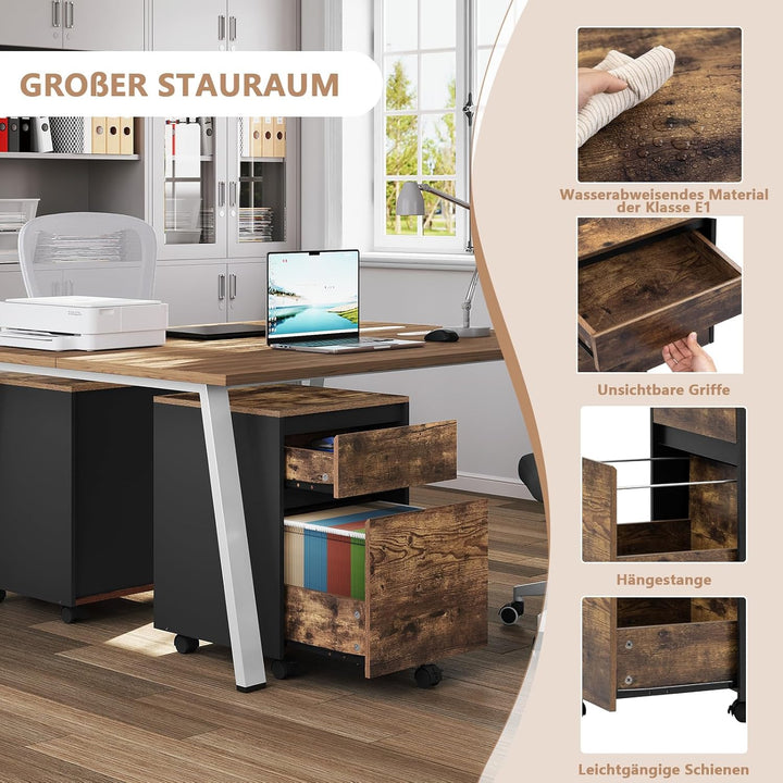 WOLTU Rollcontainer, Aktenschrank mit 2 Schubladen, mobiler Büroschrank, Schreibtisch Unterschrank,