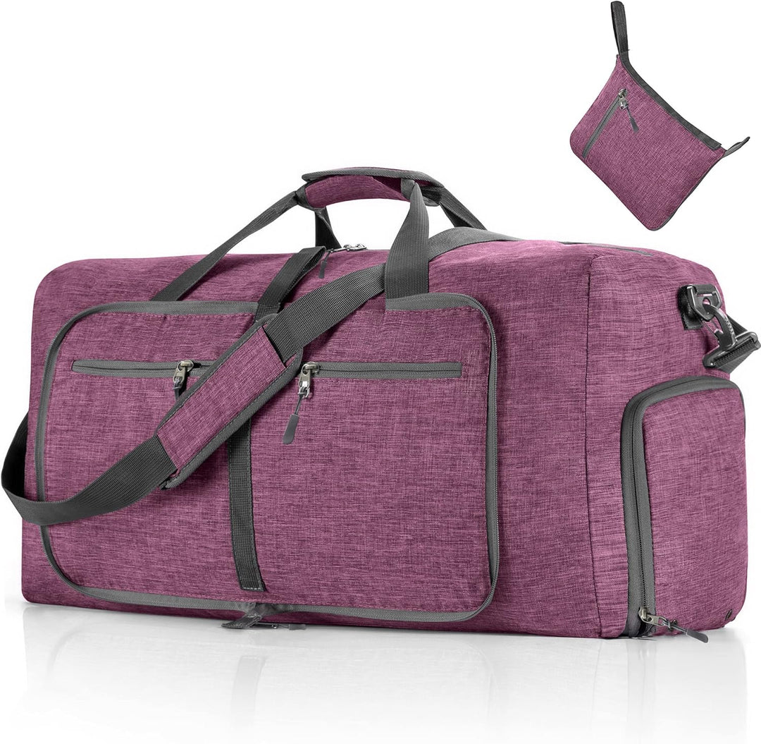 Vomgomfom 65L Reisetasche mit Schuhfach, Grosse Falttasche für Camping, Reisen, Fitness, Lila H Lila