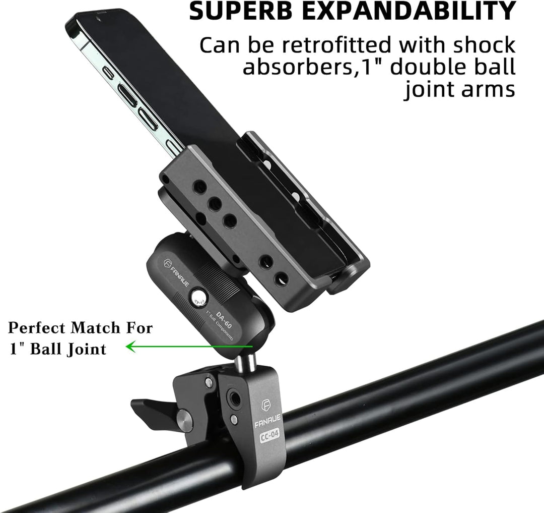FANAUE Lenkerklemmbasis mit 1" Ball Adapter für Durchmesser 13-52mm Motorrad Fahrradlenker, Handyhal