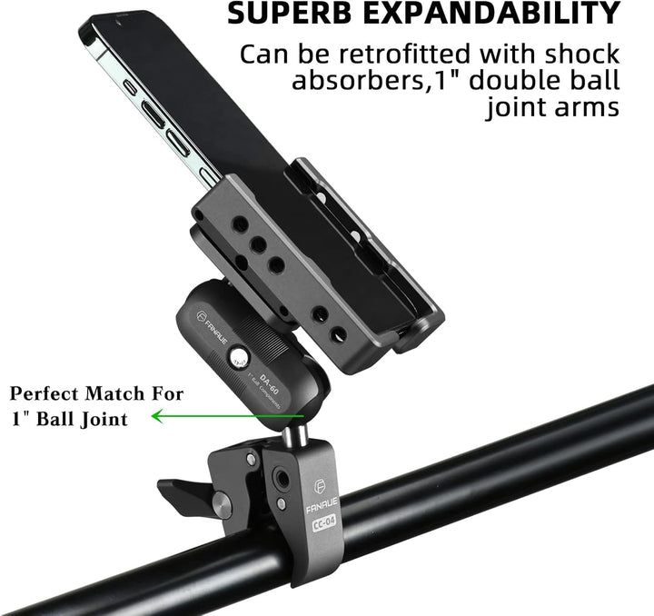 FANAUE Lenkerklemmbasis mit 1" Ball Adapter für Durchmesser 13-52mm Motorrad Fahrradlenker, Handyhal