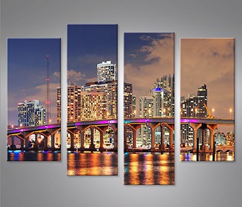 islandburner Bild Bilder auf Leinwand Miami V3 Florida Beach Skyline 4er XXL Poster Leinwandbild Wan