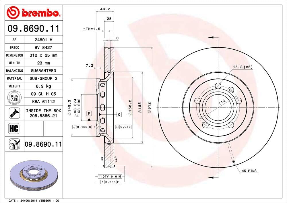 Brembo 09.8690.11 COATED DISC LINE Bremsscheibe - Paar
