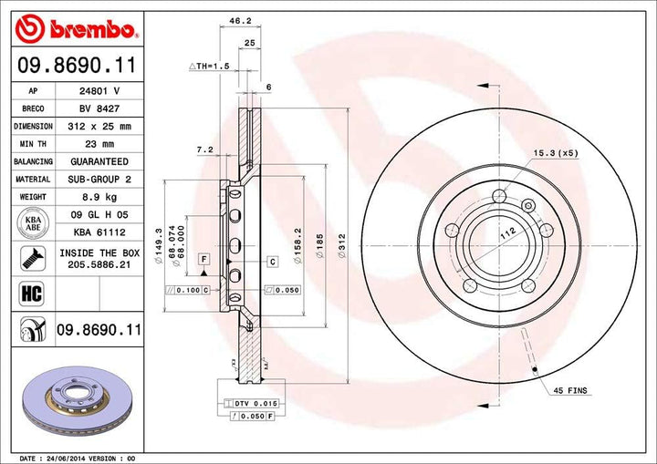 Brembo 09.8690.11 COATED DISC LINE Bremsscheibe - Paar
