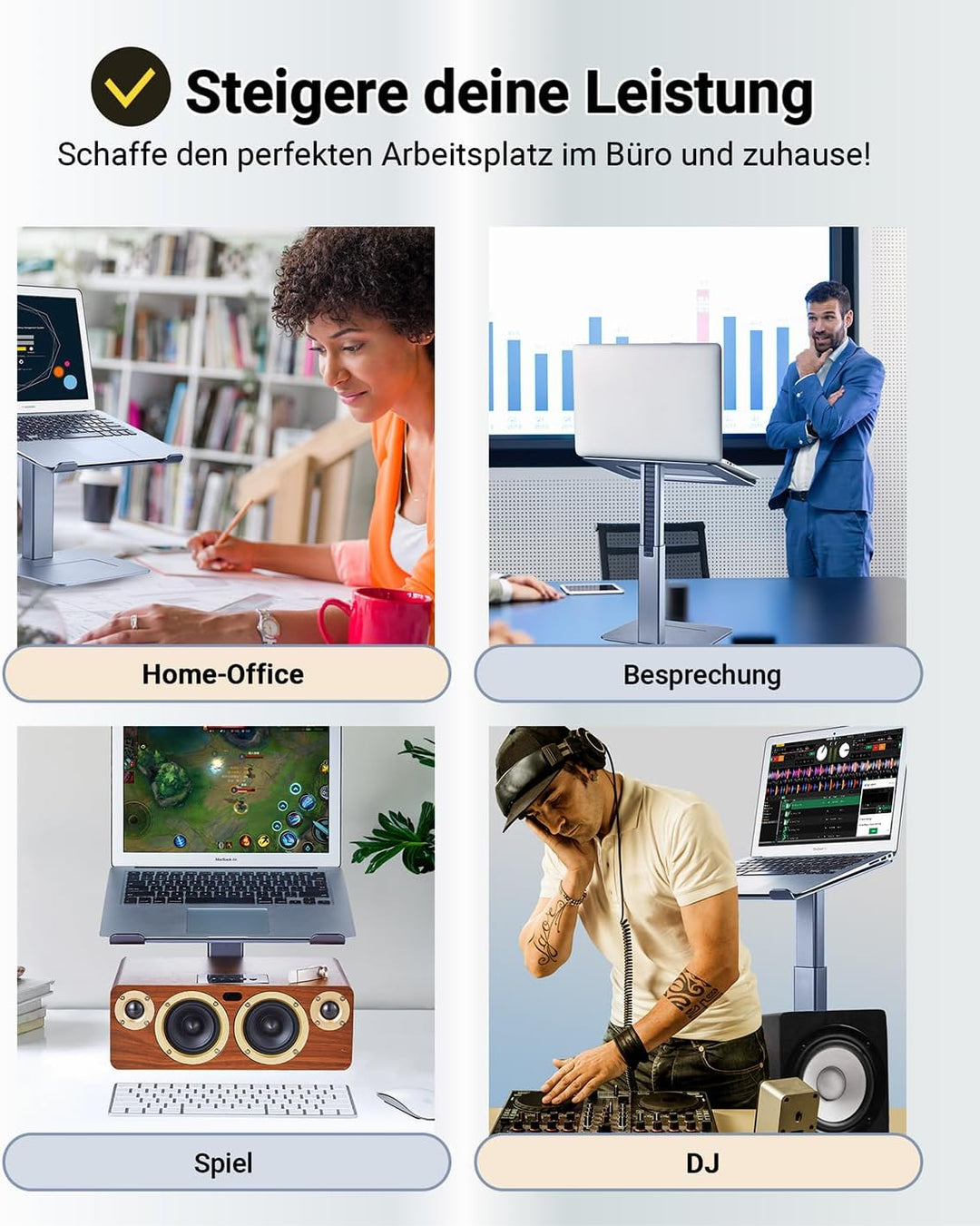 supamir Laptop Ständer Höhenverstellbar, Laptopständer für Schreibtisch, Stehen möglich, DJ Laptop S