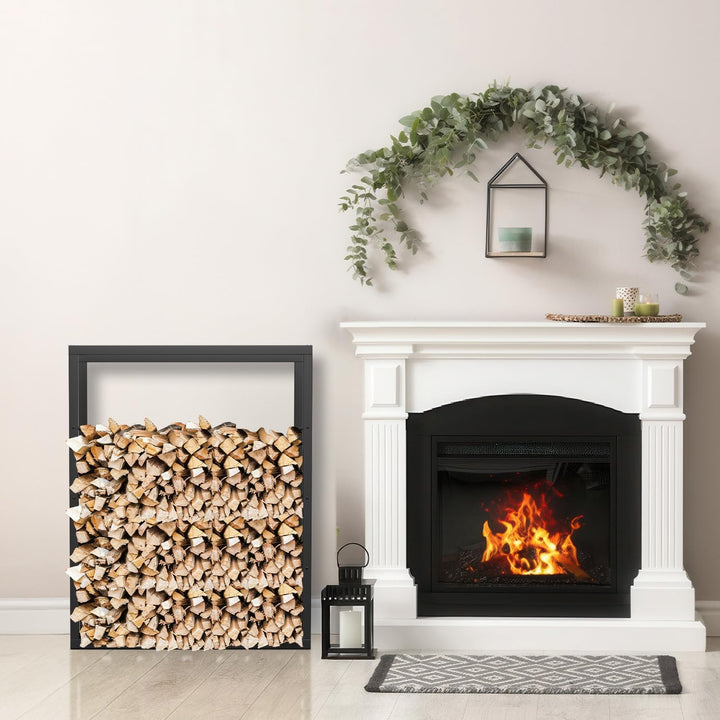 Ikodm kaminholzregal Innen und Aussen, Metall Brennholzregal aussen 80 x 25 x 100CM, Holzstapelhilfe