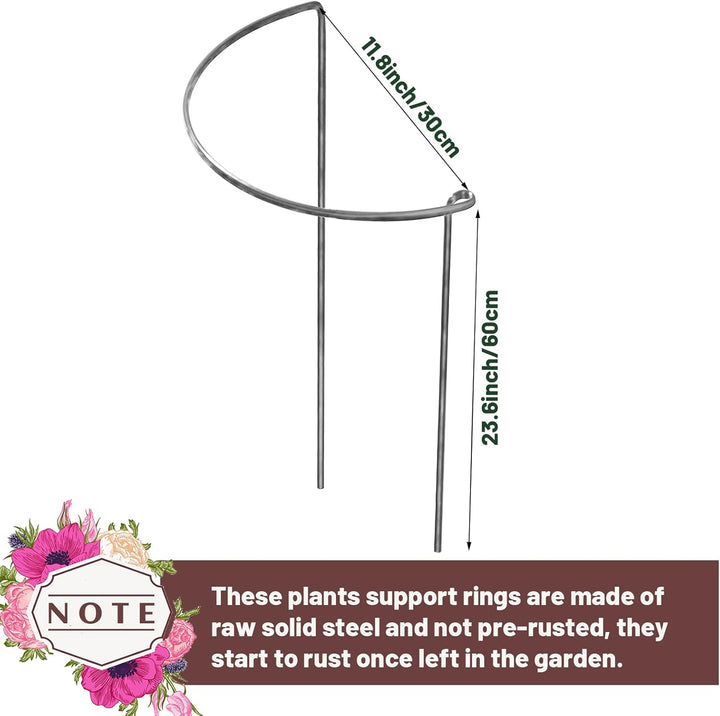 KAZITOO 4 Stück Grosse 60cm hohe Rostige Bogen-Pflanzenstütze, halbrund Rost-Blumenstütz-Ringkäfig-R