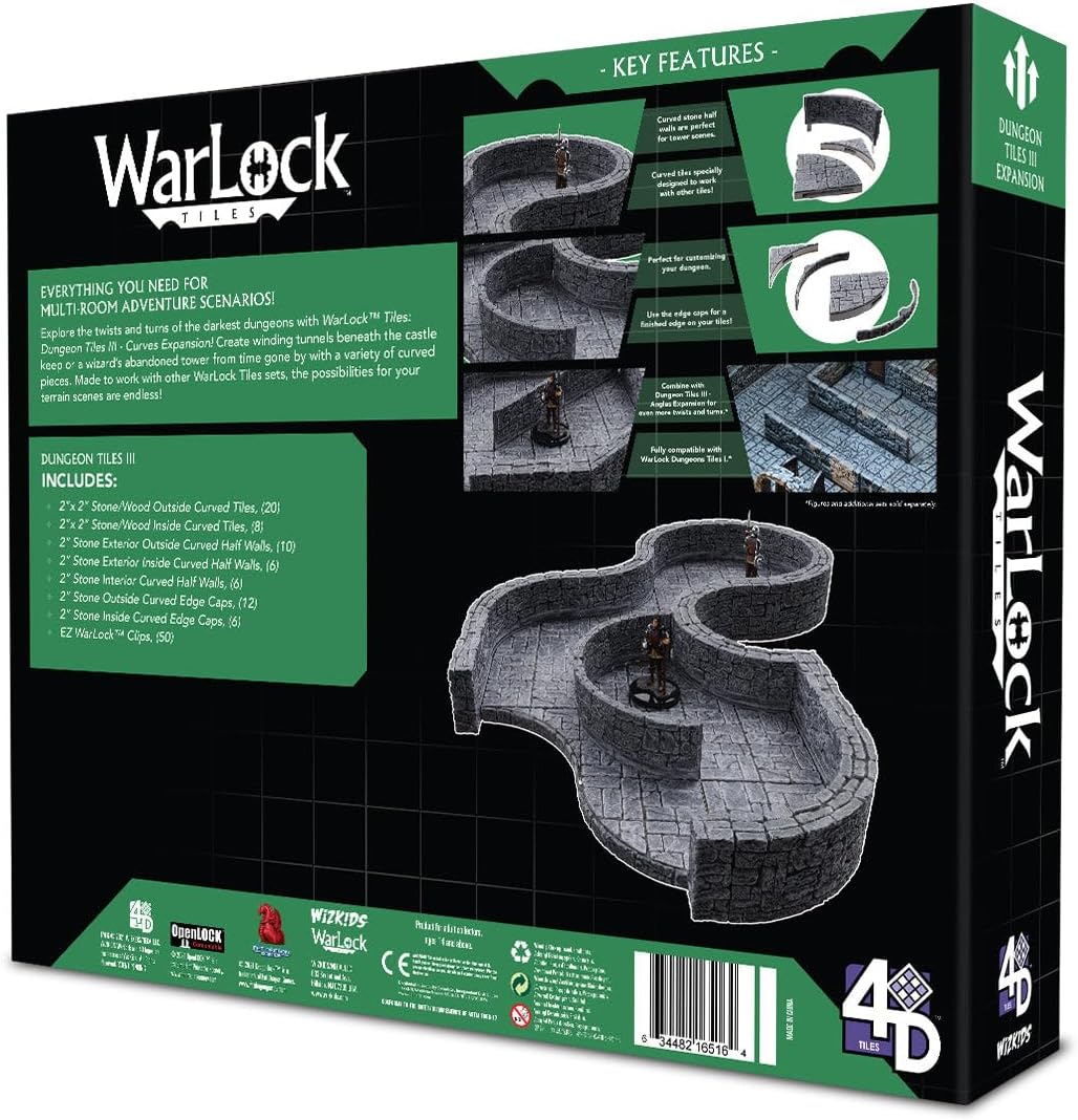 WizKids LLC, Warlock Tiles: Dungeon Tile III - Curves, Accessory, Ages 14+ WarLock Fliesen: Dungeon