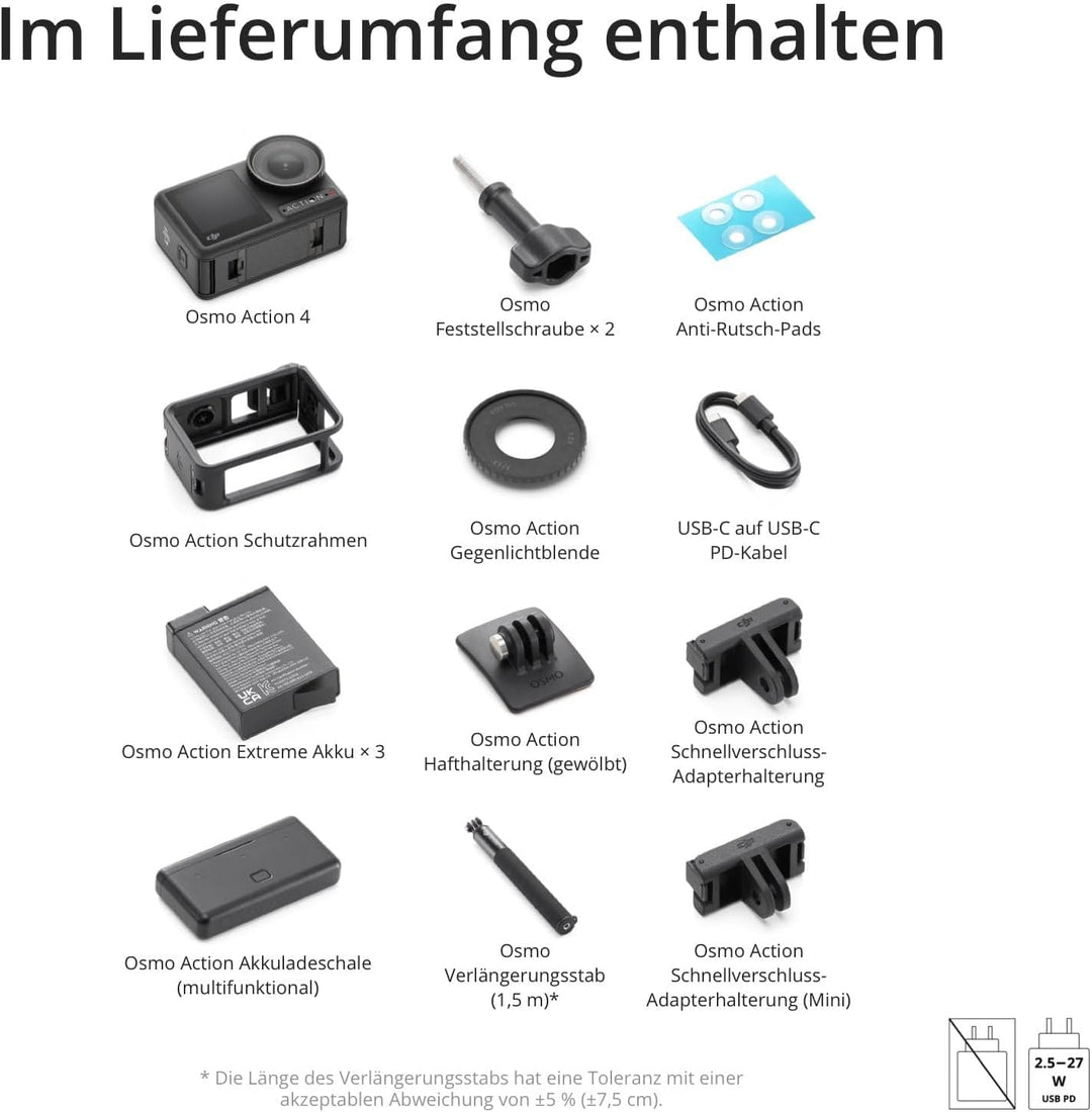 DJI Osmo Action 4 Adventure-Combo – 4K/120fps wasserdichte Kamera, 1/1,3-Zoll-Sensor, 10-Bit und D-L
