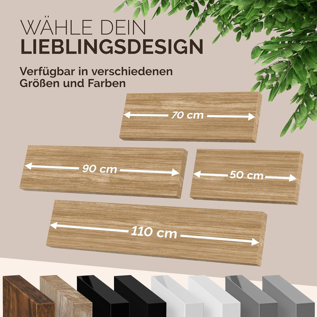Casaria® Wandregal Eiche mit Halterung 50-110cm Schwebend 15kg Tragkraft Küche Wohnzimmer Büro Bad F