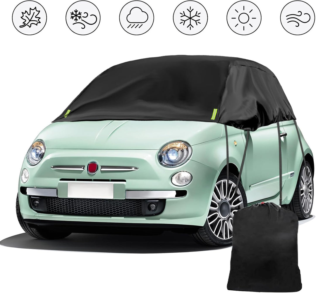 Schwarzes Halbgarage für 2007-2023 F-iat 500, Massgeschneidertes Autogarage Softtop Halbabdeckung vo