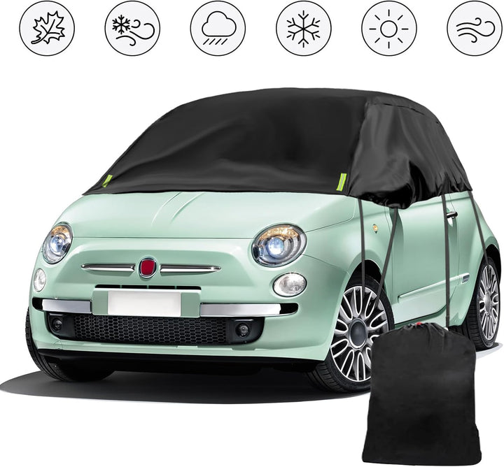 Schwarzes Halbgarage für 2007-2023 F-iat 500, Massgeschneidertes Autogarage Softtop Halbabdeckung vo