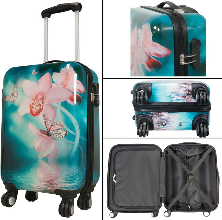 Bowatex Kleiner Trolley Handgepäck Reisekoffer Orchidee Blumen Koffer 55 cm