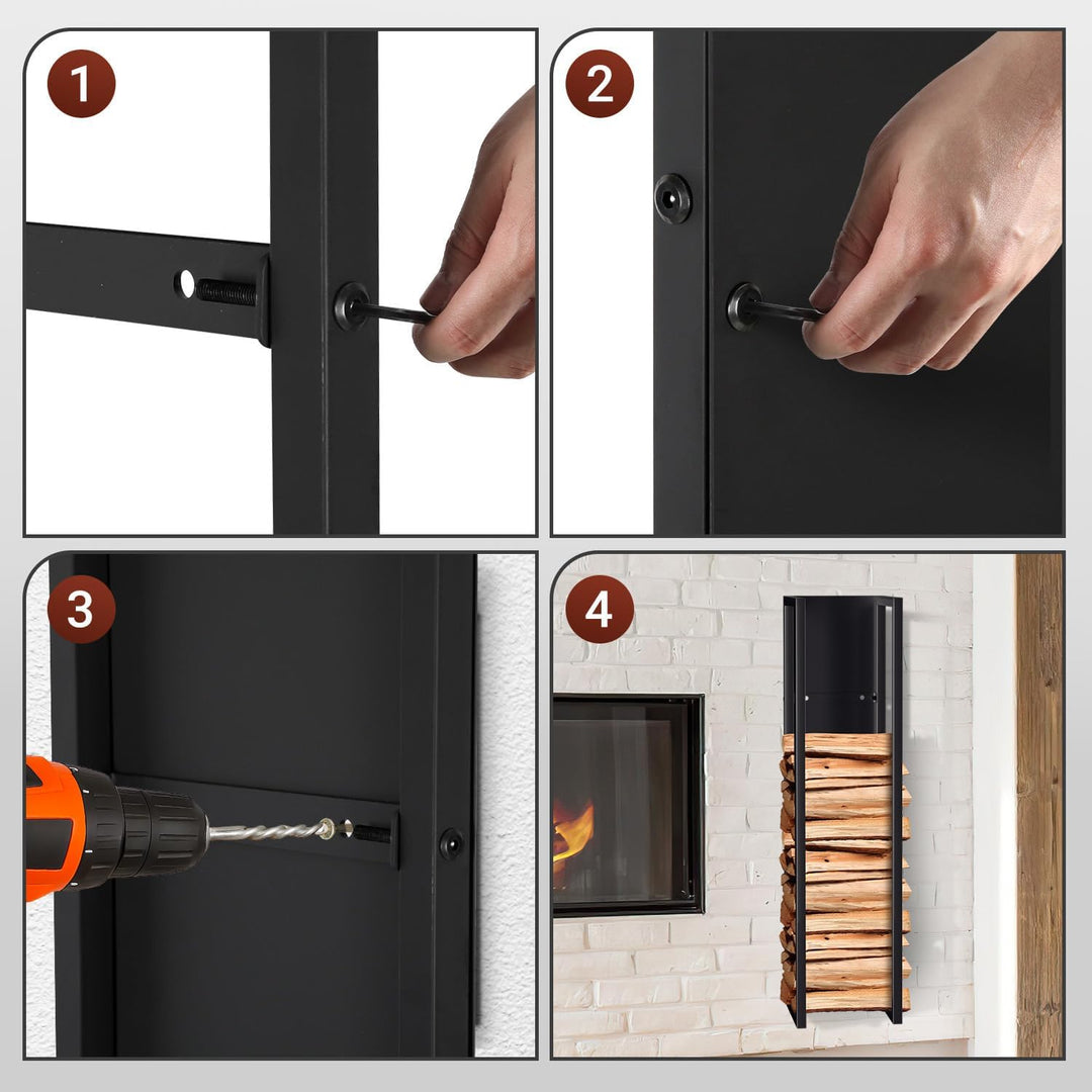 Lospitch Kaminholzregal Innen Metall Schwarz Kaminholzständer Wand Hängend Brennholz Holzhalter Bren