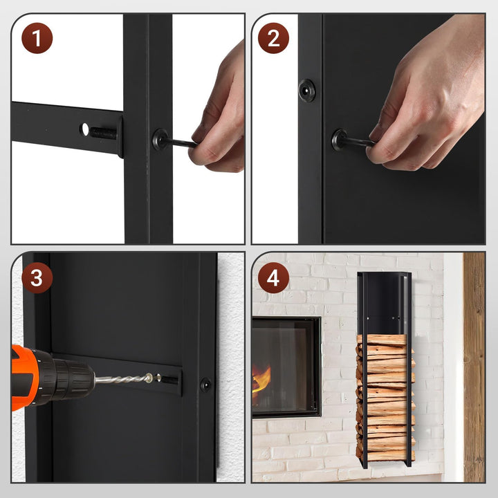 Lospitch Kaminholzregal Innen Metall Schwarz Kaminholzständer Wand Hängend Brennholz Holzhalter Bren