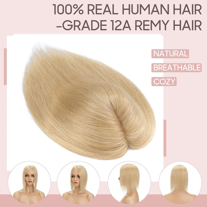 Silk-co Hair Topper Echthaar, 10x12cm Basis Toupet Damen, Haartopper Echthaar mit Remy Seide Basis,