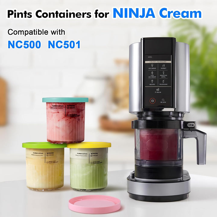 Hejo 4 Stück Behälter für Ninja Creami Deluxe Pints, 680 ml Eisbehälter für NC500 NC501-Serie, Eiscr