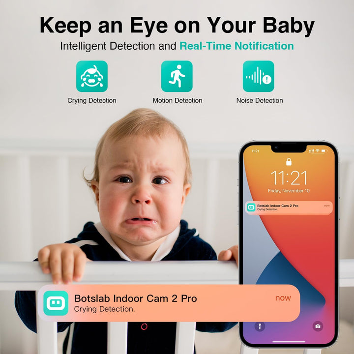 BOTSLAB 5MP Überwachungskamera Innen, 3K Babyphone mit Kamera, 2.4Ghz/5Ghz WLAN IP Kamera mit Bewegu