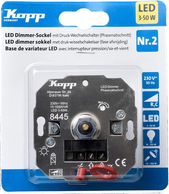 Kopp Universal Druckwechsel-Dimmer Sockel, für LED, Phasenan- und Phasenabschitt, LED 3-100 Watt, Gl