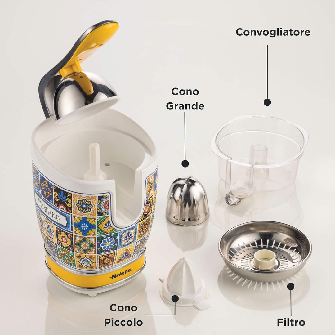 Ariete 413, Positano Zitruspresse, elektrische Zitruspresse mit professionellem Hebel, 2 Kegel für g