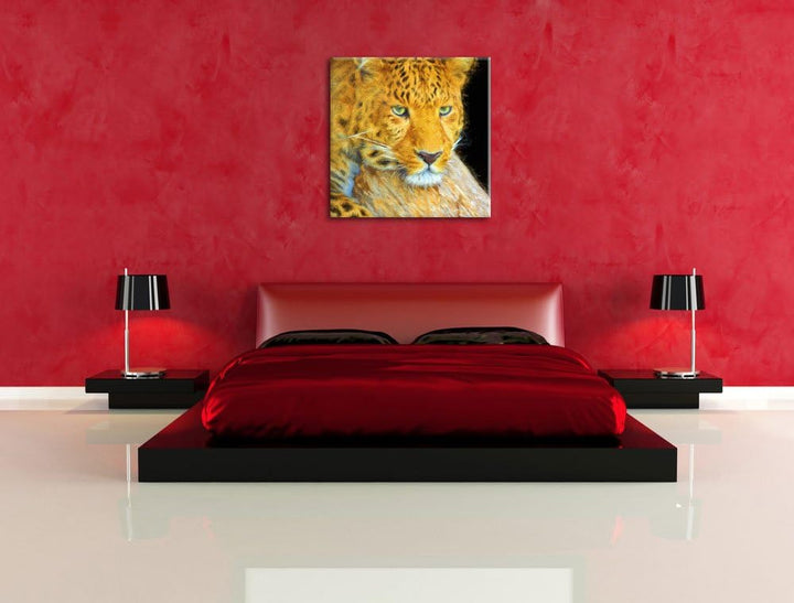 ruhender Leopard, Format: 70x70 auf Leinwand, XXL riesige Bilder fertig gerahmt mit Keilrahmen, Kuns
