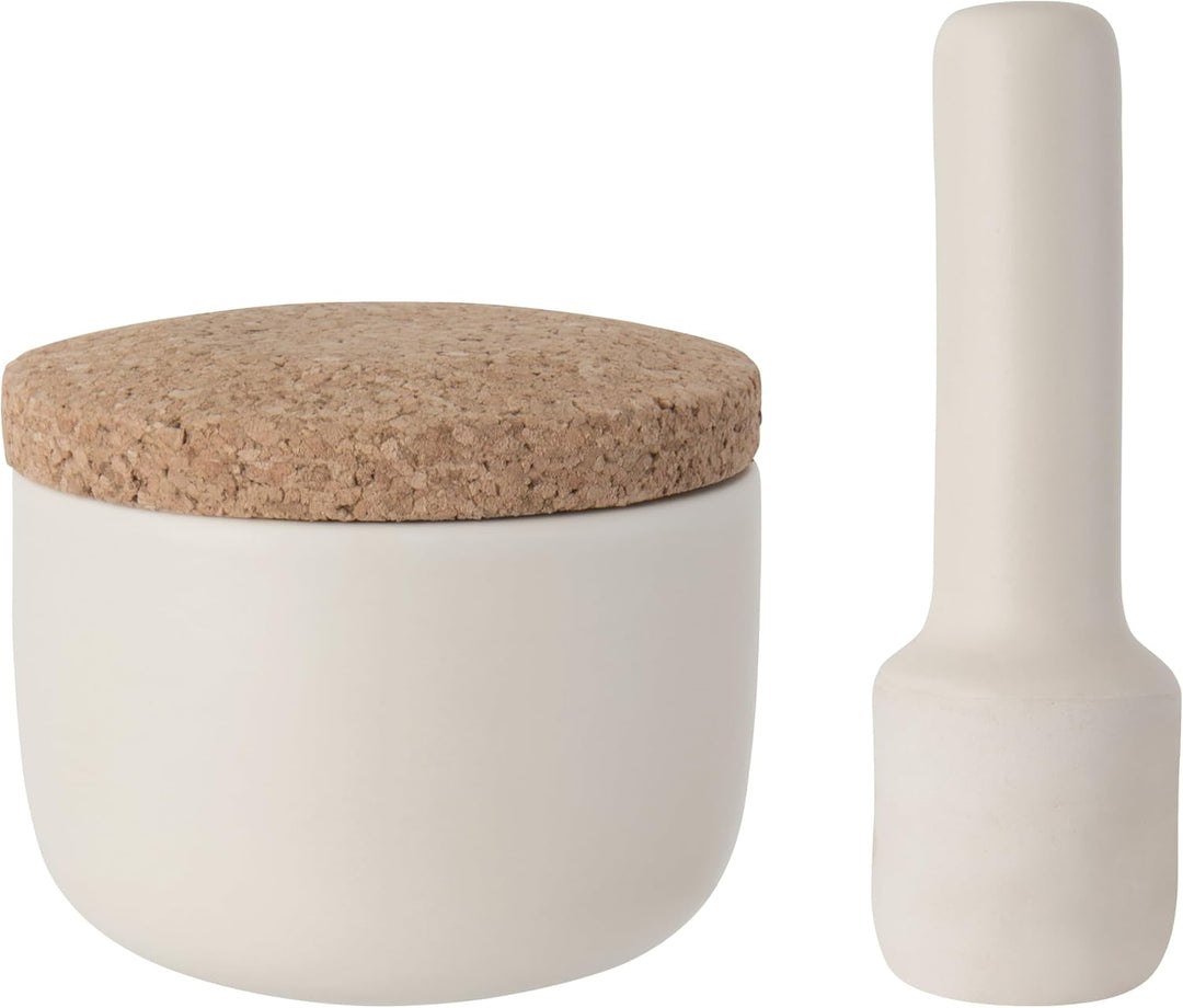 Berghoff Berhoff Mörser und Stössel klein (weiss, Korkdeckel, ideal für Kräuter/Gewürze) 3950032, Ke