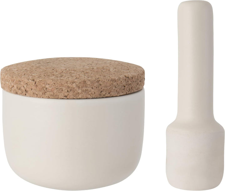 Berghoff Berhoff Mörser und Stössel klein (weiss, Korkdeckel, ideal für Kräuter/Gewürze) 3950032, Ke