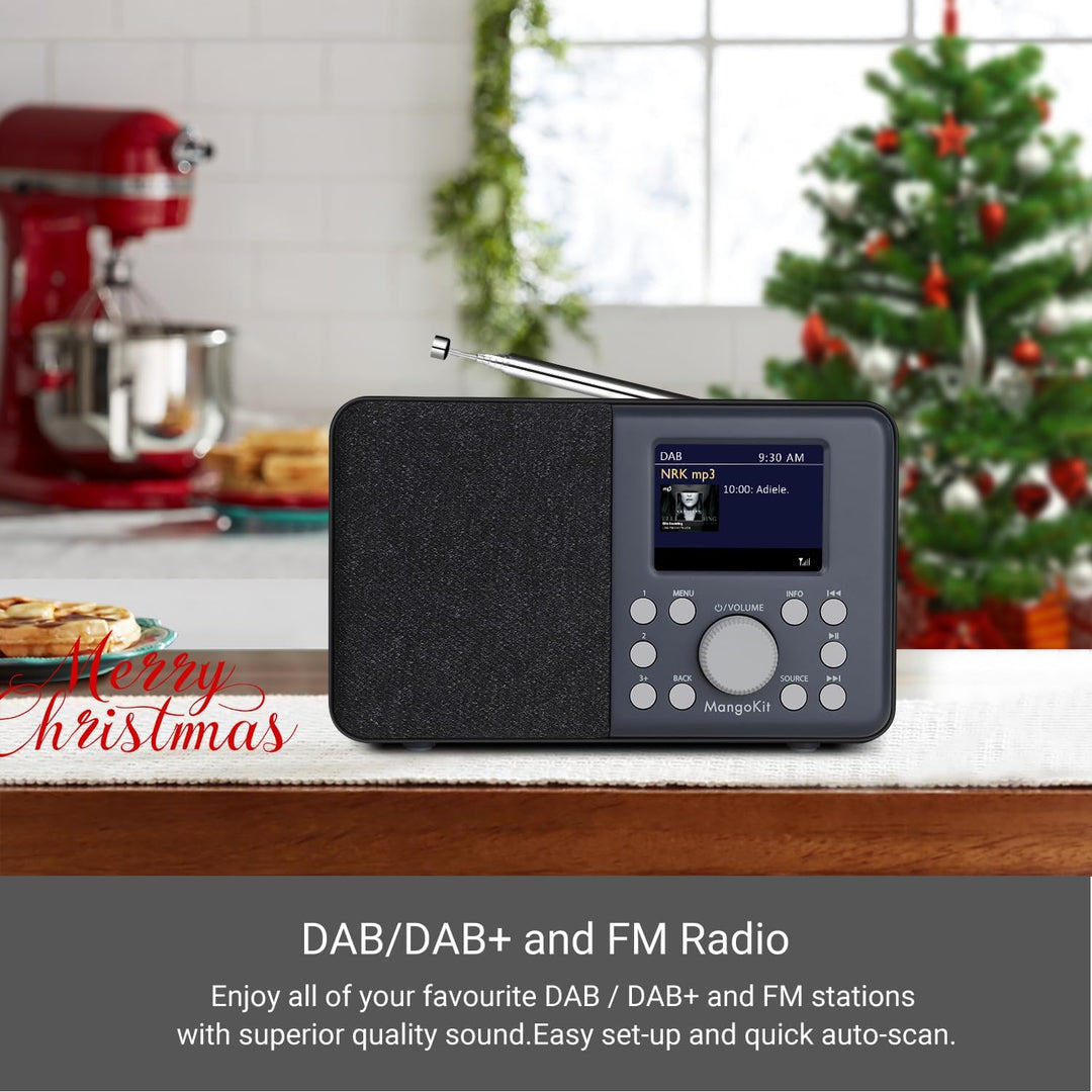 MangoKit MD3 DAB/DAB+ und UKW tragbares Digitalradio, Bluetooth-Lautsprecher, Kopfhörer, 40 voreinge
