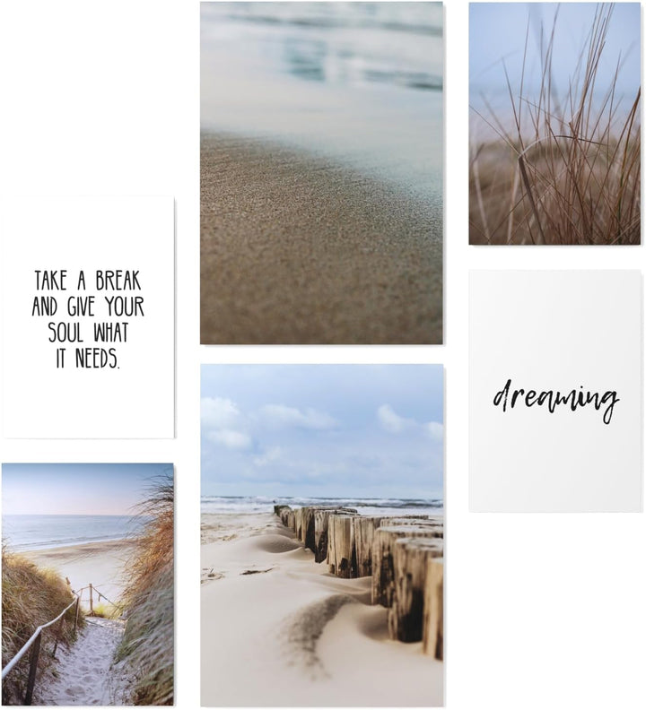 Papierschmiede® Mood Poster Set Beach Walk, Bilder Wohnzimmer Deko Schlafzimmer, 2x DIN A3 und 4x DI