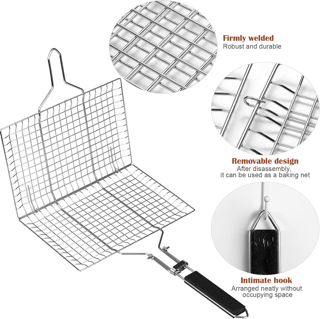 Grillkorb Fischbräter, Fisch-Grillkorb, Edelstahl Barbecue Grillschale, Faltbar, Tragbar, Rostfreie