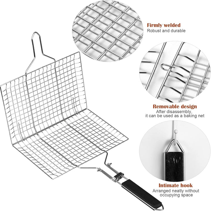 Grillkorb Fischbräter, Fisch-Grillkorb, Edelstahl Barbecue Grillschale, Faltbar, Tragbar, Rostfreie