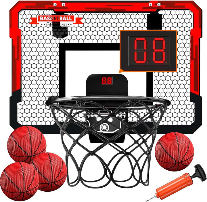 UCAMP Mini Basketballkorb Indoor,Basketballkorb Kinder,mit 4 Ball und 2 Netze u Anzeigetafel,über di