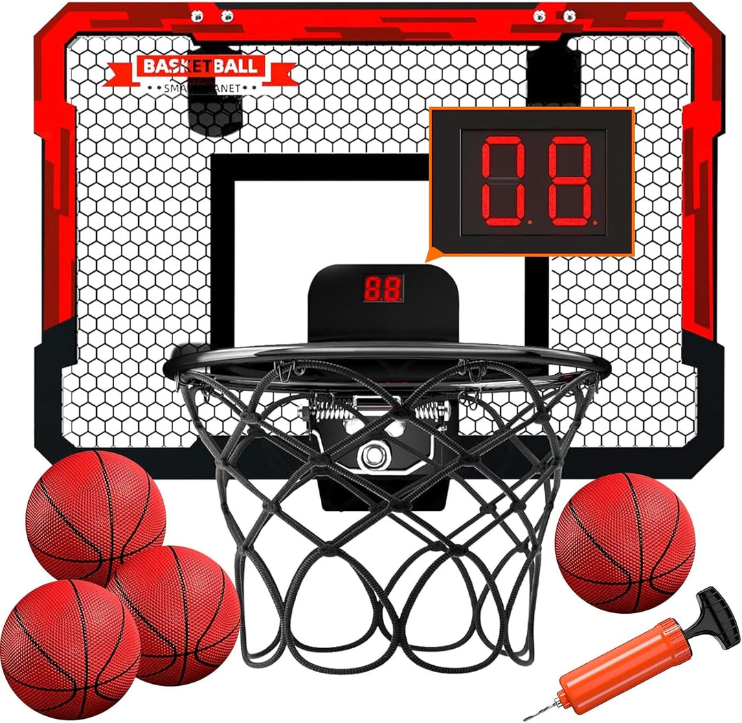 UCAMP Mini Basketballkorb Indoor,Basketballkorb Kinder,mit 4 Ball und 2 Netze u Anzeigetafel,über di