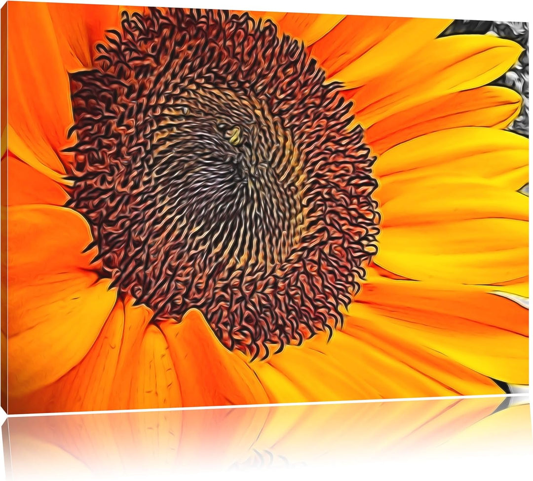 grosse anmutige Sonnenblume schwarz/weiss Deluxe Format: 100x70 cm auf Leinwand, XXL riesige Bilder