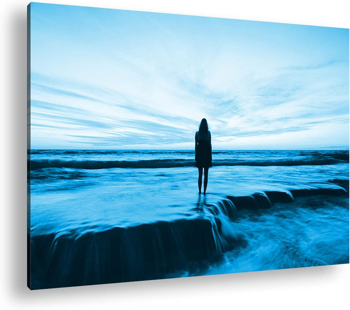 deyoli Sonnenuntergang am Meer Format: 80x60 Effekt: Monocrome Blau als Leinwandbild, Motiv fertig g