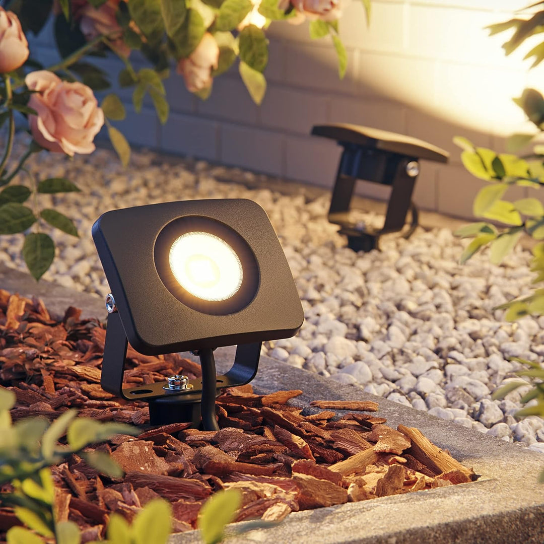 ledscom.de LED Gartenstrahler WEGA, Outdoor, IP44, Stecker, schwarz, 10 W, 935lm, warmweiss, 2 Stk.