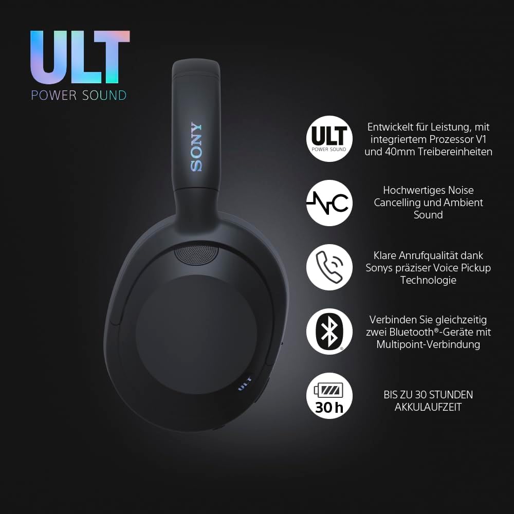 Sony ULT WEAR | Kabellose Bluetooth Kopfhörer mit Noise Cancelling | mit Mikrofon, 30 h Akku, Bass B
