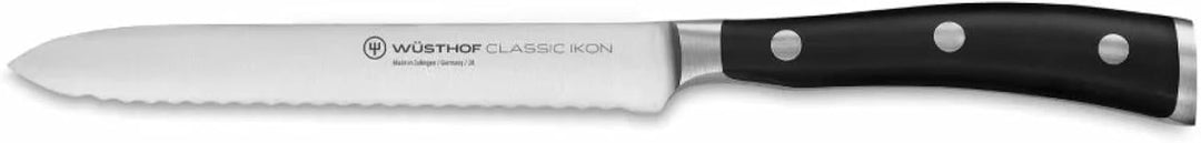WÜSTHOF Classic Ikon Aufschnittmesser 14 cm, Schwarz 14 cm Gemüsemesser mit Wellenschliff, 14 cm Gem