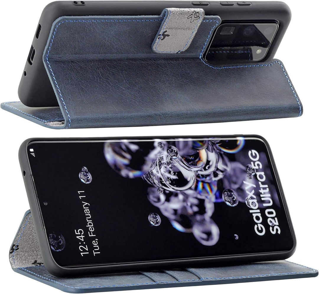 Suncase Book-Style Hülle kompatibel mit Samsung Galaxy S20 Ultra Leder Tasche (Slim-Fit) Lederhülle