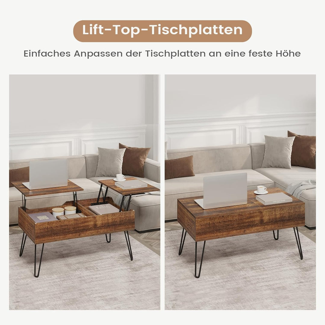 WOLTU Couchtisch, höhenverstellbarer Wohnzimmertisch, Kaffeetisch, Auszug, Versenkbarer Couchtisch,